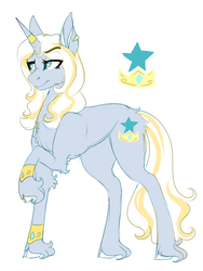 Size: 2059x2744 | Tagged: safe, artist:anyatrix, oc, oc only, oc:sweet jewel, pony, unicorn, bracelet, cloven hooves, female, high res, horn, horn ring, jewelry, magical gay spawn, mare, offspring, parent:prince blueblood, parent:royal guard, simple background, solo, unshorn fetlocks, white background