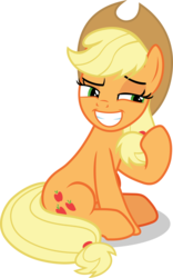 Size: 996x1599 | Tagged: safe, artist:frownfactory, applejack, earth pony, pony, g4, non-compete clause, .svg available, female, grin, hat, lidded eyes, mare, simple background, sitting, smiling, smug, solo, svg, transparent background, vector