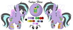 Size: 903x371 | Tagged: safe, artist:mlpcrystalharmony, artist:selenaede, oc, oc only, oc:indigo flare, pegasus, pony, base used, ear piercing, earring, female, jewelry, lip piercing, mare, nose piercing, open mouth, piercing, reference sheet, simple background, snake bites, solo, tattoo, transparent background, wing piercing