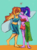 Size: 500x673 | Tagged: safe, artist:ethicaltea, sci-twi, sunset shimmer, twilight sparkle, human, equestria girls, g4, belly button, bikini, clothes, female, heart, lesbian, midriff, pictogram, sarong, ship:sci-twishimmer, ship:sunsetsparkle, shipping, sports bra, surfboard, swimsuit