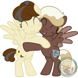 Size: 3000x3000 | Tagged: safe, artist:besttubahorse, oc, oc only, oc:sweet mocha, oc:vanilla bean, pegasus, pony, .svg available, alternate hairstyle, bipedal, cute, eyes closed, female, freckles, high res, hug, mother and daughter, mother's day, simple background, svg, transparent background, vector, watermark