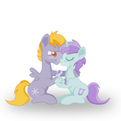 Size: 1024x1024 | Tagged: safe, artist:sparkleshadow, crackle pop, liza doolots, petunia, tootsie flute, pegasus, pony, unicorn, g4, blushing, female, male, mare, nuzzling, sculpture, shipping, simple background, stallion, straight, that pony sure does love crackle pop, tootsiepop, traditional art, transparent background, watermark