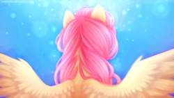 Size: 1024x576 | Tagged: safe, artist:jadekettu, fluttershy, pegasus, pony, g4, female, mare, rear view, solo