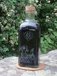 Size: 1366x1821 | Tagged: safe, artist:malte279, gabby, griffon, g4, cutie mark, glass bottle, glass engraving, inked water