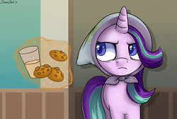 Size: 2053x1378 | Tagged: safe, artist:php97, starlight glimmer, pony, unicorn, g4, the parent map, clothes, cookie, female, food, headscarf, implied firelight, magic, mare, milk, scarf, solo, telekinesis