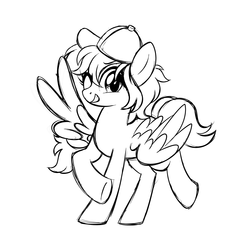 Size: 2000x2000 | Tagged: safe, artist:azure-art-wave, oc, oc only, oc:wind rider, pegasus, pony, cap, female, hat, high res, mare, monochrome, one eye closed, solo, wing hands, wink
