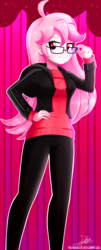 Size: 790x1960 | Tagged: safe, artist:the-butch-x, oc, oc only, oc:riouku, equestria girls, g4, birthday gift, clothes, equestria girls-ified, female, glasses, hoodie, looking at you, pants, signature, solo