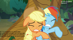 Size: 1188x660 | Tagged: safe, edit, edited screencap, editor:korora, screencap, applejack, rainbow dash, earth pony, pegasus, pony, g4, non-compete clause, cropped, duo, female, floppy ears, huorn, implied tom bombadil, lord of the rings, mare, misspelling, old man willow, the fellowship of the ring, tolkien, tree