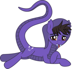 Size: 1322x1270 | Tagged: safe, alternate version, artist:lightningbolt, derpibooru exclusive, hybrid, original species, pony, snake pony, g4, .svg available, cobra starship, draw me like one of your french girls, fangs, forked tongue, gabe saporta, hood, lidded eyes, looking at you, male, ponified, prone, scales, seductive pose, show accurate, simple background, slit pupils, snake tail, solo, stallion, svg, transparent background, vector
