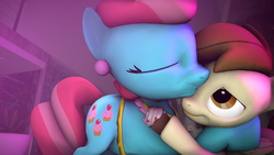 Size: 3840x2160 | Tagged: safe, artist:viranimation, cup cake, pound cake, earth pony, pegasus, pony, g4, 3d, colt, cupcake, cute, cute cake, female, foal, food, high res, kissing, male, mare, mother and son, mother's day, older, older pound cake, poundabetes, source filmmaker, sweet dreams fuel