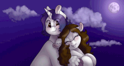 Size: 900x481 | Tagged: safe, alternate version, artist:69beas, oc, oc only, oc:mille, earth pony, pony, unicorn, animated, full moon, gif, mare in the moon, moon, non-looping gif, smiling