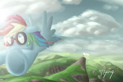 Size: 1800x1200 | Tagged: safe, artist:papaudopoulos69, rainbow dash, pegasus, pony, female, flying, goggles, mare, solo