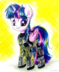 Size: 1554x1899 | Tagged: safe, artist:liaaqila, twilight sparkle, alicorn, pony, g4, armor, commission, cute, female, mare, smiling, soldier, solo, traditional art, twiabetes, twilight sparkle (alicorn)