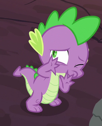 Size: 512x630 | Tagged: safe, screencap, spike, dragon, g4, season 7, shadow play, claws, cropped, male, one eye closed, solo