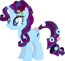 Size: 412x391 | Tagged: safe, artist:westrail642fan, rarity, pony, rise and fall, g4, alternate timeline, alternate universe, female, flower, flower in hair, flower in tail, rose, simple background, solo, transparent background