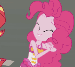 Size: 1216x1080 | Tagged: safe, screencap, pinkie pie, sunset shimmer, equestria girls, equestria girls series, g4, x marks the spot, animated, clothes, cropped, cute, diapinkes, excited, female, gif, happy, pinkie pie swimsuit, solo focus, swimsuit