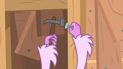 Size: 1280x720 | Tagged: safe, screencap, silverstream, pony, g4, non-compete clause, ambiguous gender, claw hold, hammer, hippogriff master race, nail, solo