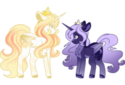 Size: 3000x2048 | Tagged: safe, artist:cinnamontee, princess celestia, princess luna, oc, pony, g4, adoptable, crown, female, high res, jewelry, mare, redesign, regalia, royal sisters, simple background, sisters, smiling, transparent background