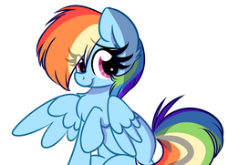 Size: 1495x1080 | Tagged: safe, artist:lbrcloud, rainbow dash, pegasus, pony, g4, female, looking at you, mare, raised hoof, simple background, sitting, solo, spread wings, white background, wings
