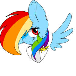 Size: 1024x1024 | Tagged: safe, artist:circuspaparazzi5678, rainbow dash, pegasus, pony, fanfic:rainbow factory, g4, anime style, bust, clothes, eye scar, floating wings, rainbow factory dash, scar, solo, uniform, wings