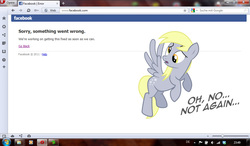 Size: 1024x600 | Tagged: safe, artist:kujaex, derpy hooves, pony, g4, error, facebook, flying, i just don't know what went wrong, internet, sad, writing
