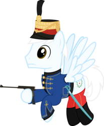 Size: 6400x7729 | Tagged: safe, artist:parclytaxel, oc, oc only, oc:mihály szekeres, pegasus, pony, .svg available, absurd resolution, austro-hungarian, boots, clothes, flying, frommer stop auto, gun, handgun, hat, hoof hold, hussar, male, pistol, raised hoof, saber, shoes, simple background, solo, stallion, transparent background, tunic, uniform, vector, wachtmeister, weapon, world war i