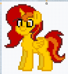 Size: 591x649 | Tagged: safe, artist:tawan075, oc, oc only, oc:princess parn, alicorn, pony, alicorn oc, microsoft, microsoft excel, microsoft office, pixel art, solo