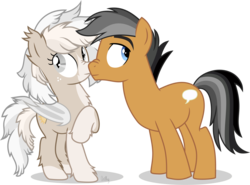 Size: 3655x2706 | Tagged: safe, artist:cirillaq, quibble pants, oc, oc:cuddy, bat pony, pony, g4, boop, canon x oc, female, high res, mare, nose wrinkle, simple background, transparent background
