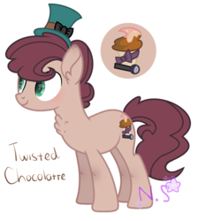 Size: 2392x2576 | Tagged: safe, artist:meowmeowpuppy, oc, oc only, oc:twisted chocolate, earth pony, pony, hat, high res, male, offspring, parent:cheese sandwich, parent:pinkie pie, parents:cheesepie, showcase, simple background, solo, stallion, top hat, transparent background