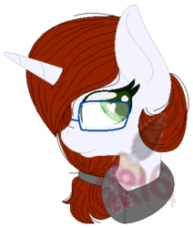 Size: 355x418 | Tagged: safe, artist:superrosey16, oc, oc only, oc:hayhay, pony, unicorn, bust, female, glasses, mare, portrait, simple background, solo, transparent background