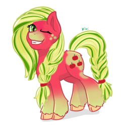 Size: 2500x2500 | Tagged: safe, artist:kiwiscribbles, applejack, applejack (g3), earth pony, pony, g3, g4, applejack (g5 concept leak), female, g5 concept leak style, g5 concept leaks, high res, one eye closed, redesign, simple background, solo, transparent background
