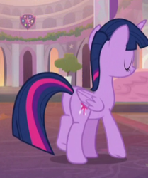Size: 259x310 | Tagged: safe, screencap, twilight sparkle, alicorn, pony, g4, non-compete clause, butt, cropped, female, mare, plot, solo, twilight sparkle (alicorn)