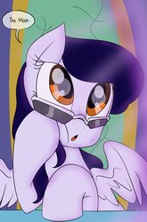 Size: 800x1214 | Tagged: safe, artist:emositecc, oc, oc only, oc:serendipity, pegasus, pony, bust, eye reflection, female, glasses, hoof on cheek, looking up, mare, moon, portrait, reflection, solo