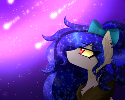 Size: 1500x1200 | Tagged: safe, artist:sugaryicecreammlp, oc, oc only, oc:exotic chaos, draconequus, hybrid, draconequus oc, ethereal mane, female, galaxy mane, interspecies offspring, looking up, offspring, parent:discord, parent:fluttershy, parents:discoshy, shooting star, solo