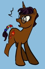 Size: 149x226 | Tagged: artist needed, source needed, safe, edit, pony, unicorn, cutie mark, female, fire, glasses, mare, ponified, simple background, solo, taranee cook, w.i.t.c.h.