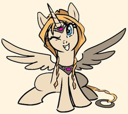 Size: 264x235 | Tagged: artist needed, source needed, safe, edit, alicorn, pony, alicornified, crown, elyon, female, jewelry, mare, one eye closed, ponified, princess, race swap, regalia, royalty, simple background, solo, spread wings, w.i.t.c.h., wings, wink