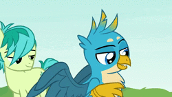 Size: 1280x720 | Tagged: safe, screencap, applejack, gallus, ocellus, rainbow dash, sandbar, silverstream, smolder, yona, biteacuda, changedling, changeling, classical hippogriff, dragon, earth pony, fish, griffon, hippogriff, pegasus, pony, yak, g4, non-compete clause, animated, butt, cloven hooves, disguise, disguised changeling, dragoness, fangs, female, flying, giggling, growling, male, mare, open mouth, plot, scared, screaming, sound, spread wings, stick, student six, teenager, vine, webm, wings
