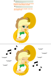 Size: 2720x4096 | Tagged: safe, applejack, equestria girls, g4, eqg: ask applejack, female, music notes, musical instrument, simple background, solo, sousaphone, tuba, tubajack, white background