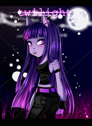 Size: 1458x1996 | Tagged: safe, artist:keiaider, twilight sparkle, anthro, g4, belt, clothes, ear piercing, earring, female, full moon, jeans, jewelry, lip piercing, moon, pants, piercing, solo, tank top