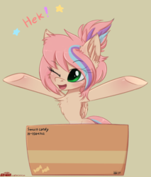 Size: 1158x1360 | Tagged: safe, artist:orang111, oc, oc:sweet skies, pegasus, pony, box, cute, heck, simple background