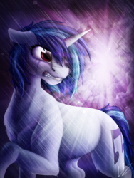 Size: 3000x4000 | Tagged: safe, artist:lupiarts, dj pon-3, vinyl scratch, pony, unicorn, g4, angry, crying, epic, female, mare, raised hoof, solo, speedpaint available, storm