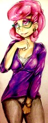 Size: 1289x3264 | Tagged: safe, artist:nolyanimeid, posey shy, equestria girls, g4, clothes, equestria girls-ified, female, glasses, milf, pants, solo, traditional art