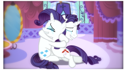 Size: 1024x570 | Tagged: safe, artist:rememberstar, rarity, pony, fanfic:on a cross and arrow, g4, crying, elusive, fake cutie mark, fanfic, fanfic art, female, hug, male, rule 63, self ponidox, selfcest, ship:rarilusive, shipping, straight, tears of joy