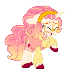 Size: 1000x972 | Tagged: safe, artist:angei-bites, oc, oc only, pony, unicorn, base used, clothes, female, freckles, glasses, laughing, mare, simple background, solo, transparent background