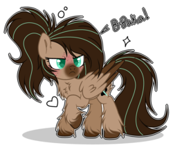 Size: 1024x883 | Tagged: safe, artist:mintoria, oc, oc only, oc:mint, pegasus, pony, baka, blushing, chest fluff, female, freckles, heart, mare, ponytail, raised hoof, simple background, solo, transparent background, tsundere, two toned wings, unshorn fetlocks