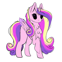 Size: 1024x1024 | Tagged: safe, artist:purediamond360, princess cadance, alicorn, pony, g4, black sclera, chest fluff, chibi, female, mare, neck feathers, simple background, solo, white background