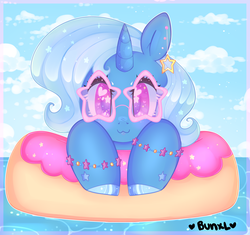 Size: 3400x3200 | Tagged: safe, artist:bunxl, trixie, pony, unicorn, g4, cute, diatrixes, ethereal mane, female, floaty, heart, heart eyes, high res, inflatable, looking at you, mare, smiling, solo, starry eyes, starry mane, water, wingding eyes