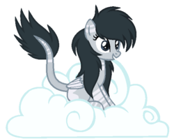 Size: 579x462 | Tagged: safe, artist:crystalponyart7669, oc, oc only, oc:wave splash, pegasus, pony, base used, cloud, coat markings, colored wings, ear markings, female, folded wings, grin, hooves, leg stripes, leonine tail, mare, on a cloud, simple background, sitting, sitting on a cloud, smiling, solo, stripes, tail, transparent background, two toned wings, wings