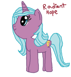 Size: 514x552 | Tagged: safe, artist:nightshadowmlp, idw, radiant hope, pony, unicorn, g4, female, mare, ms paint, simple background, smiling, solo, text, white background