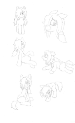 Size: 1700x2800 | Tagged: safe, artist:scraggleman, oc, oc only, oc:floor bored, pony, bags under eyes, clothes, hoodie, lying down, messy hair, messy mane, messy tail, sad, scan, sitting, solo, traditional art